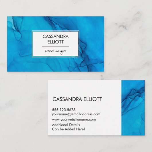 Abstracte Scuba Blue Alcohol Ink Liquid Art Visitekaartje (Voorkant / Achterkant)