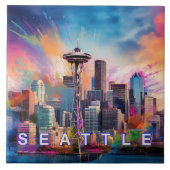 Abstracte Seattle Skyline Art Modern Cityscape Tegeltje (Voorkant)