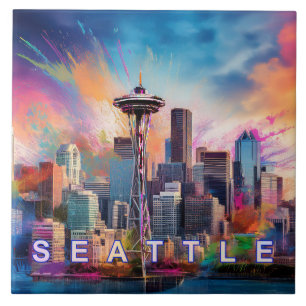 Abstracte Seattle Skyline Art Modern Cityscape Tegeltje
