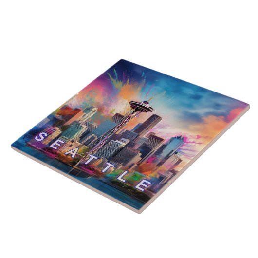 Abstracte Seattle Skyline Art Modern Cityscape Tegeltje (Zijkant)