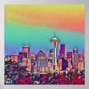 Abstracte Seattle Skyline Poster