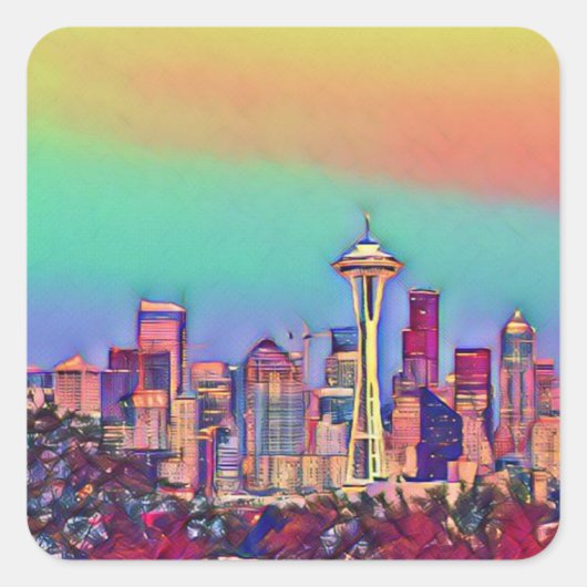 Abstracte Seattle Skyline Vierkante Sticker (Voorkant)