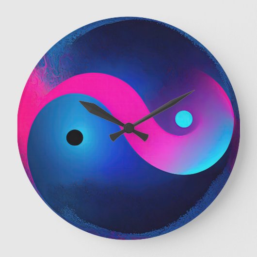 Abstracte Sereniteit: Yin Yang in Roze & Blues Grote Klok (Voorkant)
