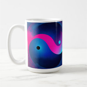 Abstracte Sereniteit: Yin Yang in Roze & Blues Koffiemok