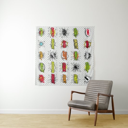 abstracte set kunstobjecten van de pop op een spec wandkleed (In Situ (horizontaal))