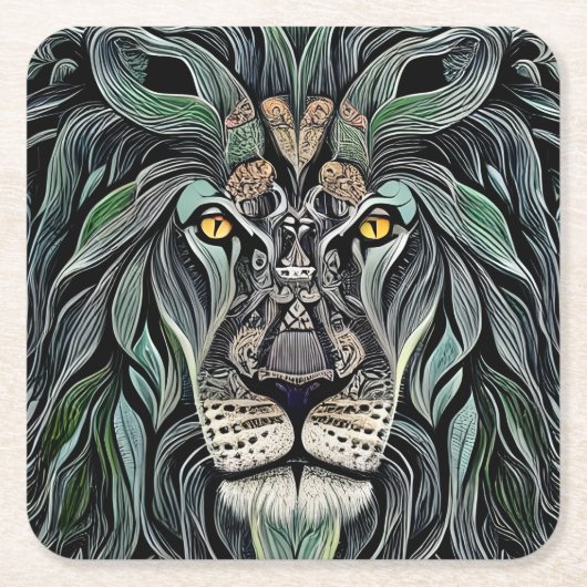 Abstracte Shabby Chic King Lion Kartonnen Onderzetters (Voorkant)