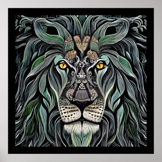 Abstracte Shabby Chic King Lion Poster (Voorkant)