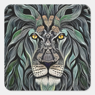 Abstracte Shabby Chic King Lion Vierkante Sticker