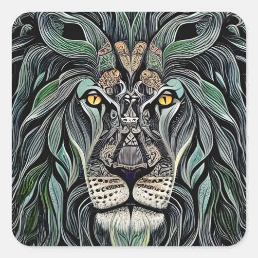 Abstracte Shabby Chic King Lion Vierkante Sticker (Voorkant)