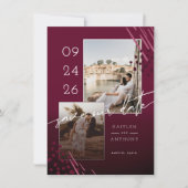 Abstracte Shapes Burgundy Marble Back & 2 Photos Save The Date (Voorkant)