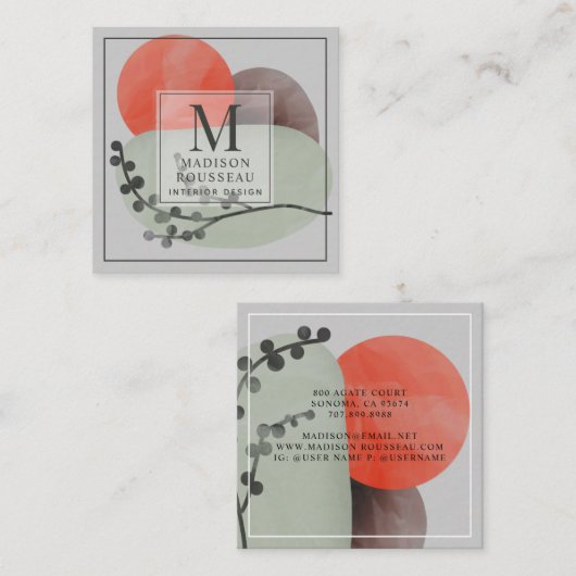 Abstracte Shapes Monogrammed Interior Designer Vierkante Visitekaartje (Voorkant / Achterkant)