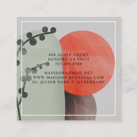 Abstracte Shapes Monogrammed Interior Designer Vierkante Visitekaartje (Achterkant)