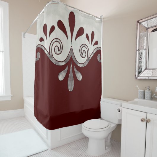 Abstracte siervorm in de Bourgogne en zilver Douchegordijn (In situ)