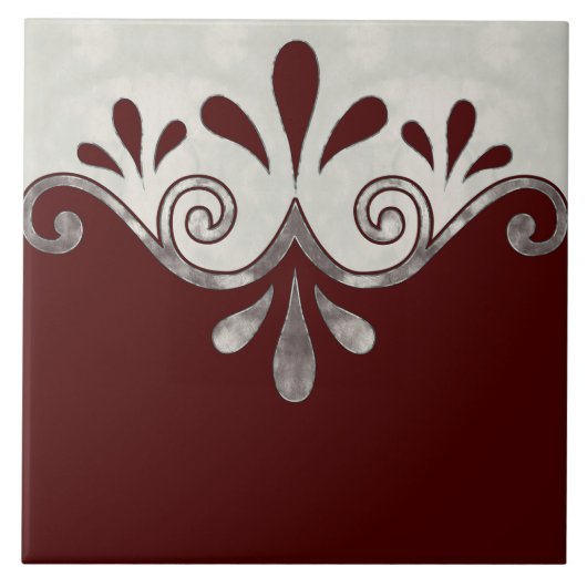 Abstracte siervorm in de Bourgogne en zilver Tegeltje (Voorkant)