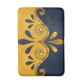 Abstracte siervorm in marinesblauw en goud badmat (Voorkant Verticaal)