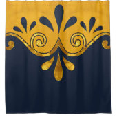 Abstracte siervorm in marinesblauw en goud douchegordijn (Voorkant)