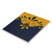 Abstracte siervorm in marinesblauw en goud tegeltje (Zijkant)