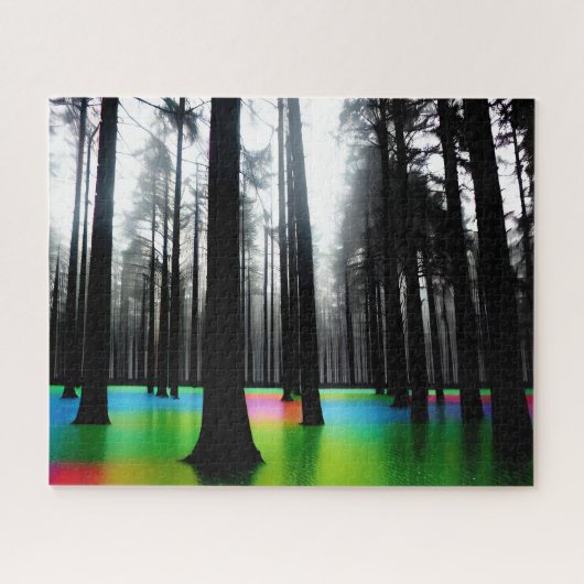 Abstracte Silhouetbomen in Rainbow Lake Legpuzzel (Horizontaal)