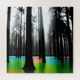 Abstracte Silhouetbomen in Regenboogwateren Legpuzzel
