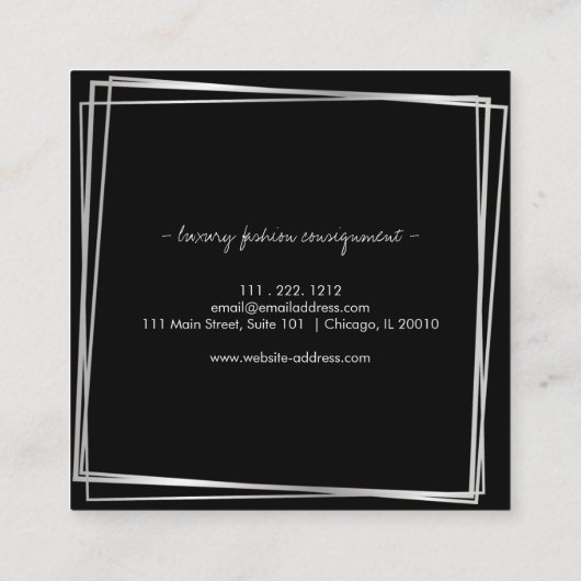 Abstracte Silver Lijsten Moderne Professional Vierkante Visitekaartje (Achterkant)