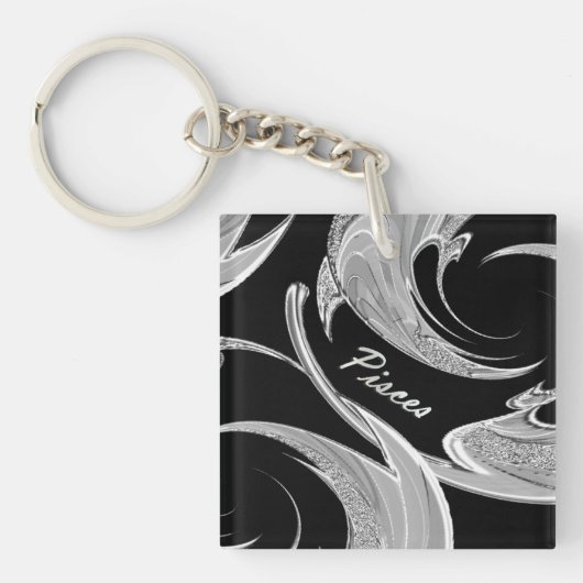 Abstracte Silver Pisces Zodiac Sleutelhanger (voorkant)