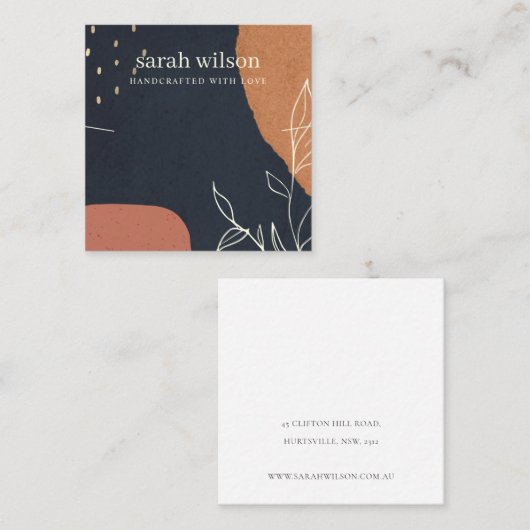 Abstracte Sinaasappel Leafy Ketting Band Sjabloon Vierkante Visitekaartje (Voorkant / Achterkant)