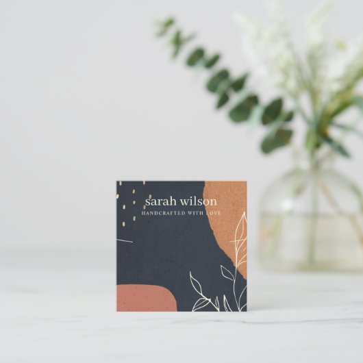 Abstracte Sinaasappel Leafy Ketting Band Sjabloon Vierkante Visitekaartje (Staand voorkant)