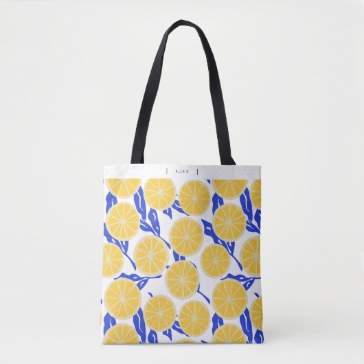 Abstracte Sinaasappels en Blauwe Bladeren Patroon Tote Bag (Voorkant)