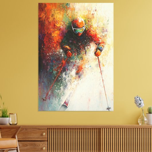 Abstracte Skier Art - Wintersport Actie Canvas Afdruk (Insitu (Woonkamer))
