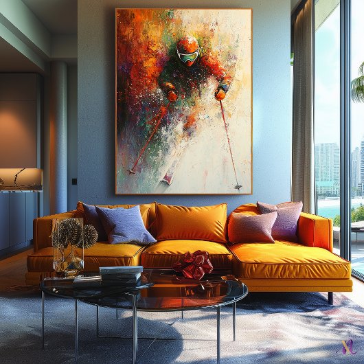 Abstracte Skier Art - Wintersport Actie Canvas Afdruk