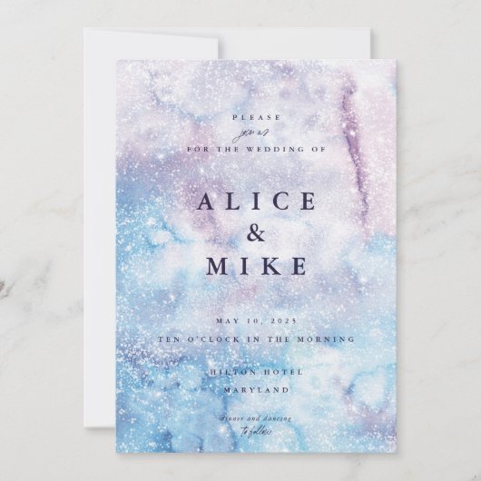 Abstracte Sky Blue & Paarse Waterverf Galaxy Invi Kaart (Voorkant)