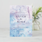 Abstracte Sky Blue & Paarse Waterverf Galaxy Invi Kaart (Staand voorkant)