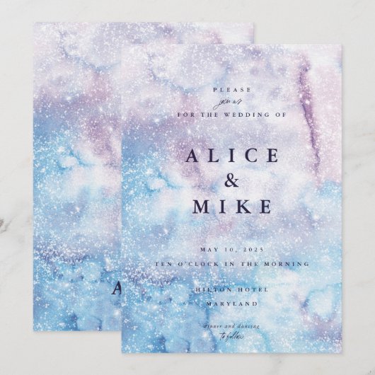 Abstracte Sky Blue & Paarse Waterverf Galaxy Invi Kaart (Voorkant / Achterkant)