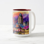 Abstracte skyline van Cincinnati Tweekleurige Koffiemok (Voorkant rechts)