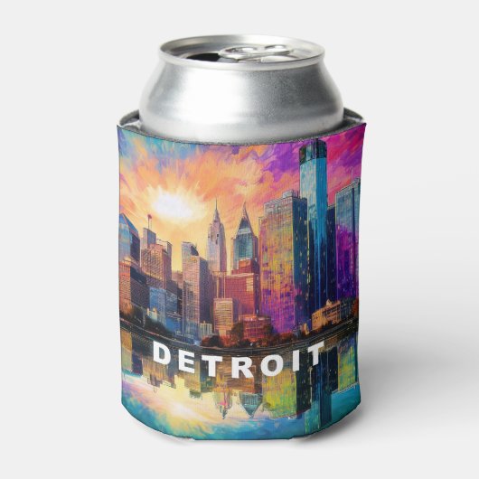 Abstracte skyline van Detroit Blikjeskoeler (Blikje Voorkant)