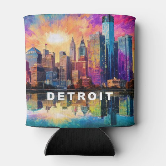 Abstracte skyline van Detroit Blikjeskoeler (Achterkant)