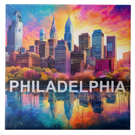 Abstracte skyline van Philadelphia Art Modern City Tegeltje (Voorkant)