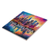 Abstracte skyline van Philadelphia Art Modern City Tegeltje (Zijkant)