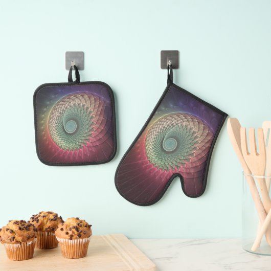 Abstracte slak Kleurrijke Moderne Fractal Art Ovenwant & Pannenlap Set (Insitu(Ophanging))