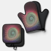 Abstracte slak Kleurrijke Moderne Fractal Art Ovenwant & Pannenlap Set (Voorkant / Achterkant)