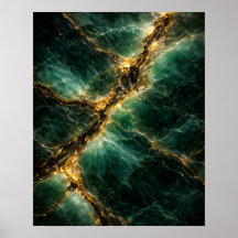Abstracte smaragdgroene jade en gouden kunstposter