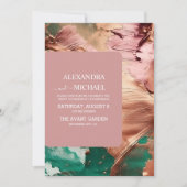 Abstracte smaragdgroene roze gouden trouwring kaart (Voorkant)