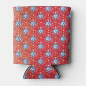 Abstracte sneeuwvlokken met rode en blauwe kerst blikjeskoeler (Voorkant)