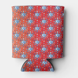 Abstracte sneeuwvlokken met rode en blauwe kerst blikjeskoeler