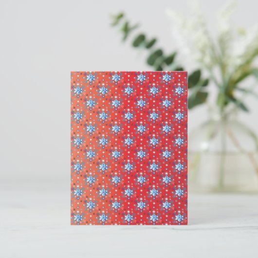 Abstracte sneeuwvlokken met rode en blauwe kerst briefkaart (Staand voorkant)