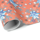 Abstracte sneeuwvlokken met rode en blauwe kerst cadeaupapier (Rol Hoek)