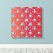 Abstracte sneeuwvlokken met rode en blauwe kerst canvas afdruk (Insitu (Houten vloer))