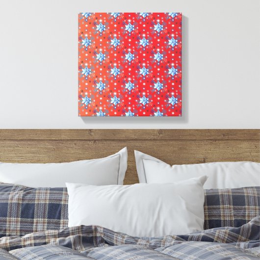 Abstracte sneeuwvlokken met rode en blauwe kerst canvas afdruk (Insitu (Slaapkamer))