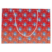 Abstracte sneeuwvlokken met rode en blauwe kerst groot cadeauzakje (Achterkant)
