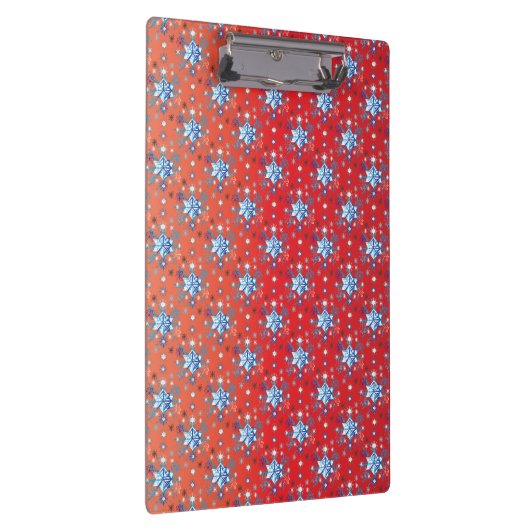 Abstracte sneeuwvlokken met rode en blauwe kerst klembord (Rechts)